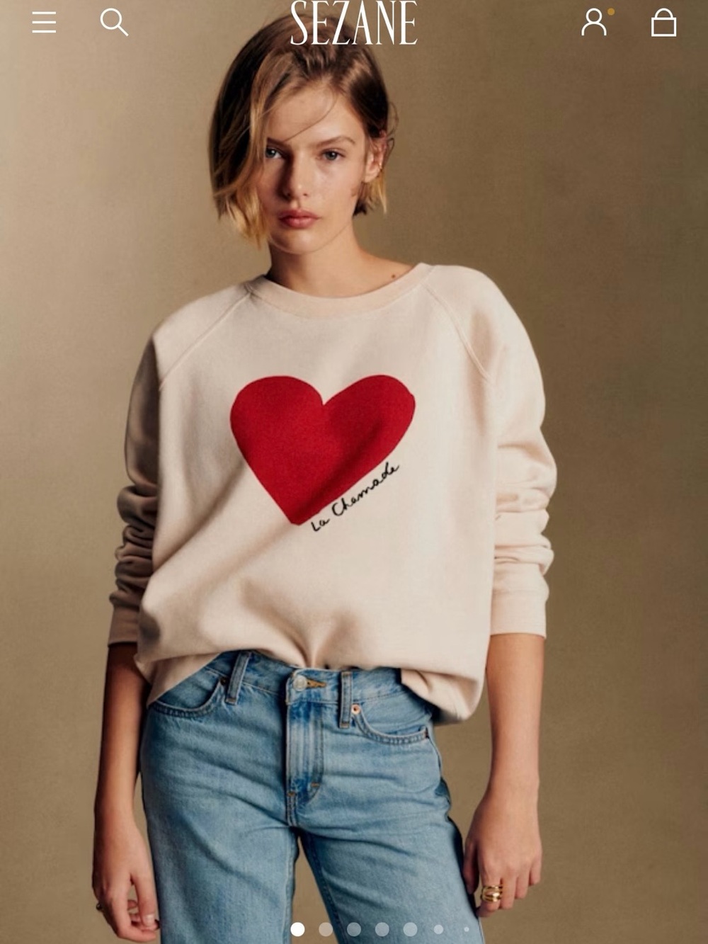 Sézane “La Chamade” Cream Sweatshirt with Red Heart Graphic